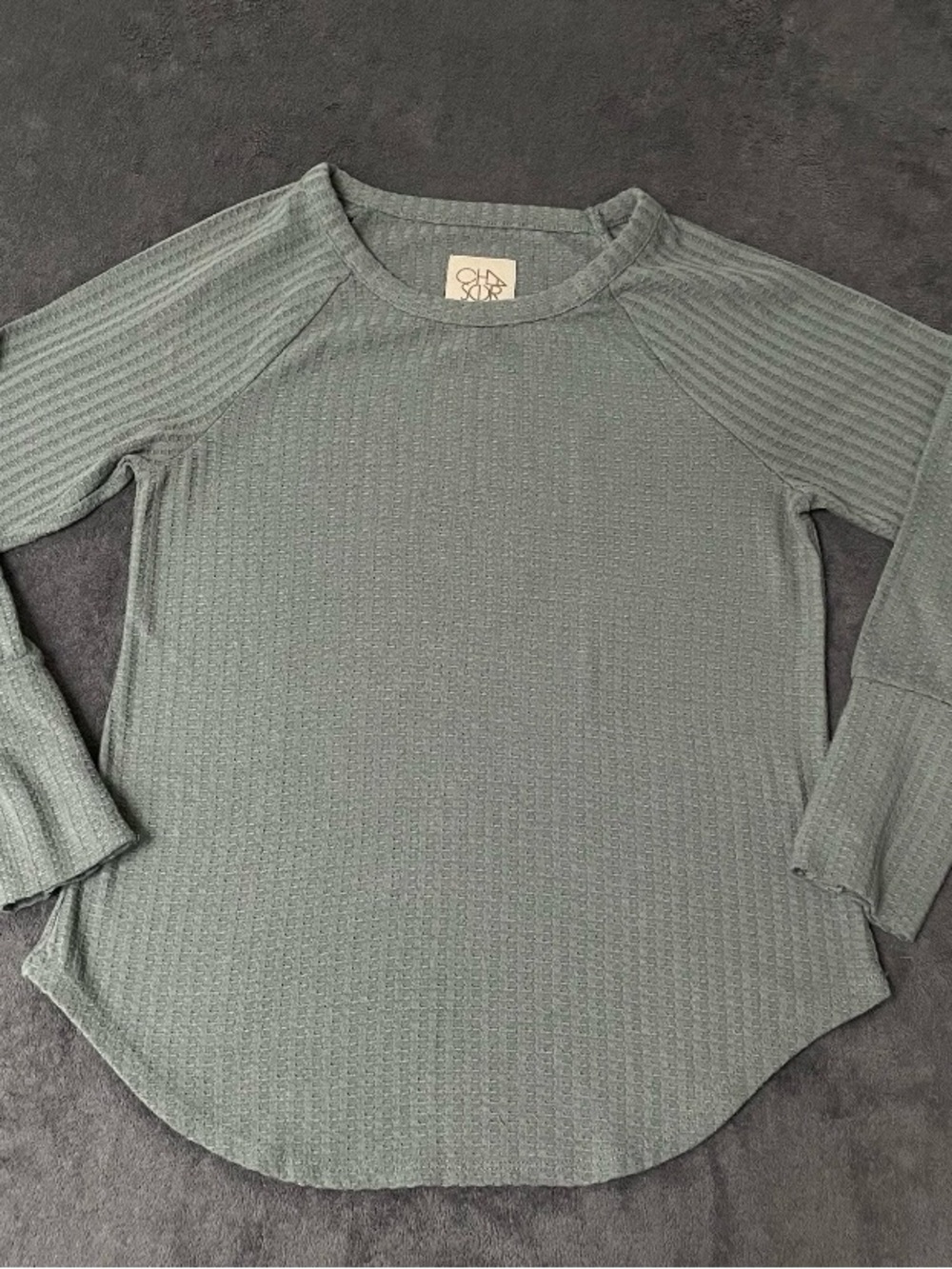 Chaser Thermal Top Womens Size Small Waffle Knit Long Sleeves T-Shirt Green